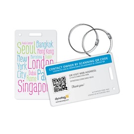 Dynotag® Web Enabled Smart Fashion Luggage ID Tags, with DynoIQ™ & Lifetime Recovery Service. 2 Identical Tags+Chains (Cityhopper)