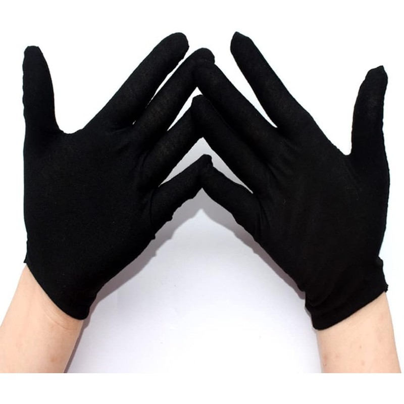 ikeem Cotton Gloves, 100% Pure Cotton, Black/White, Breathable, 6 Pairs