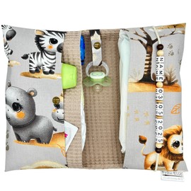 Personalisierte Windeltasche mit Name und Datum für unterwegs, Tierbaby-Design mit Waffelpiquet in braun, Große Wickeltasche für bis zu 4 Windeln + Feuchttücher, Wickelorganiser
