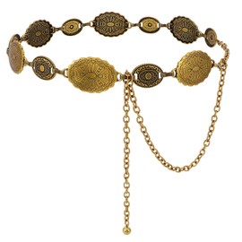 JASGOOD Western Metal Concho Belt for Women Western Oval Cowgirl Waist Chain Belt for Dresses Jeans Country Concert Outfit