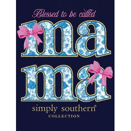 Simply Southern Blessed to Be Called Mama - Pink Bows - Adult T-Shirt (US, Alpha, Small, Regular, Regular, Navy)