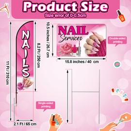Remagr Nails Shop Feather Flag Pole Kit Include 11 ft Banner Flag with Poles 5 Pcs Nails Shop Yard Sign with 10 Pcs Ground Stake for Outside Business Stores Advertising