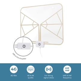 Indoor TV Aerial for Digital Freeview, 2021 SLx 4K HD Paper-Thin Transparent TV Aerial HD TV Antenna with Built In USB Powered Signal Booster