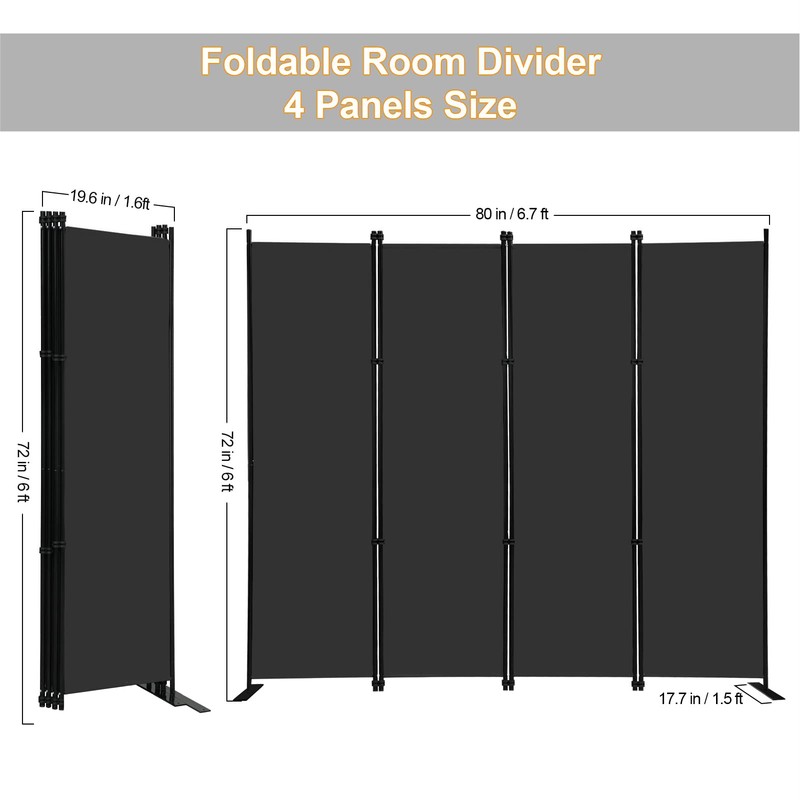 MAYOLIAH 4 Panel Room Divider Screen 6Ft Tall Foldable Privacy