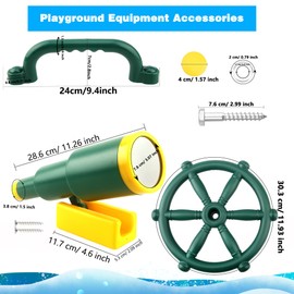 Kugliwa 4 Pcs Kids Playground Accessories Outdoor Playset Plastic Swingset Steering Wheel Telescope Safety Handles Toy for Garden Backyard Playhouse Treehouse (Green Set 1)