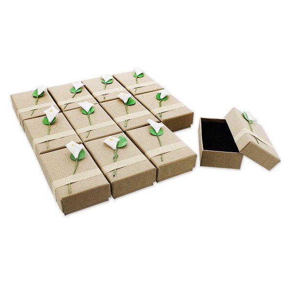 Lily Flower Kraft Paper Boxes with Lids for Jewelry, Party Favors (3.5 x 2 In, 12 Pack)