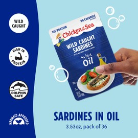 Chicken of the Sea Sardines in Oil, 3.53 oz. Packets (Pack of 36), Wild Caught Sardines