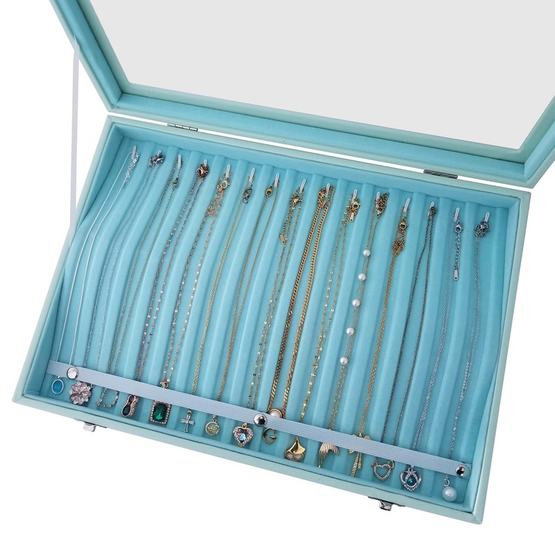 BesyPro Clear Lid Necklace Storage Box - Women Anti-Tangle 15