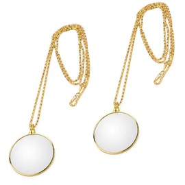 SUpoetry 2 Pieces 5 x Monocle with Chain, Necklace Magnifying Glass Monocle, Pendant Magnifying Glass, for Reading Newspapers, Books, Travel or Work, Can Bring Clothes Together (Gold)