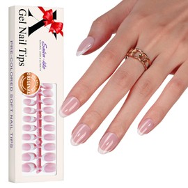 Gel X French Tip Nails Short Almond French Tip Press on Nails SXVME White French Nail Tips 300Pcs Pre-applied Tip Primer Natural Pink Fake Nails Extensions Gel X Nail Kit for Women Girls DIY