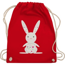 Animal motifs - sweet rabbit - spring animals with flowers - gym bag. - Red -