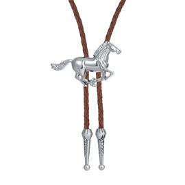 AZORA Western Horse Head Bolo Tie for Men Women Leather Cord Wild Silver Horse Bola Tie Rustic Country Rodeo Necktie Gift