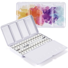 PEVART Empty Watercolor Paint Palette case,Metal Water Color Tin Box with 52 Empty Half Pans and Fold-out Mixing Painting Tray-Portable Travel Watercolor Palette, Plain Air painting