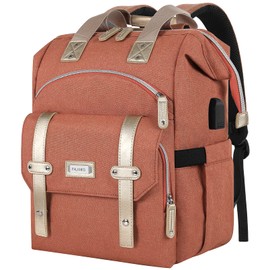 FALANKO Laptop Backpack for Women,15.6 inch Teacher Nurse School Waterproof Backpack,Large Womens Computer Backpack with Laptop Compartment,USD Charging Port,RFID Anti Theft Shoulder Orange Bags