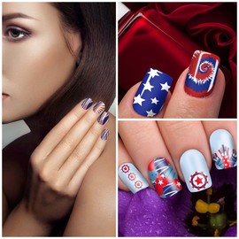 SILPECWEE 8 Sheets 4th of July Nail Polish Stickers Full Nail Wraps Independence Day Nail Polish Strips Self Adhesive Patriotic American Fingernail Stickers Design for Women with Nail File