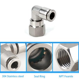 Jienk Stainless Steel Pneumatic Female Elbow Push to Connect Air Fittings, 90 Degree NPT Female Air Line Quick Connector for Air Compressor (1/4" Tube OD x 1/4" NPT)