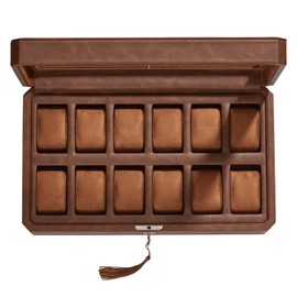 Homruilink Leather Watch Box for Men, 12 Slot Watch Display Case with Lock, Glass Lid, Removable Pillows, Velvet Liner, Father's Day Gifts