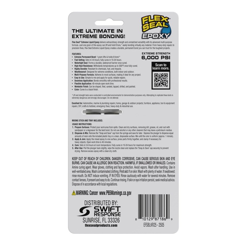 Flex Seal Epoxy, Extreme Liquid, Multi-Purpose, Durable, Permanent, Watertight, Long-Lasting