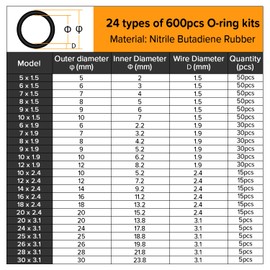 Lyeteung 600 Pieces 24 Sizes O Ring Sealing Rings Set, NBR Rubber Seal Rings Kit, O Ring Assortment with Pick and Hook, for Sanitary Washers Car Quick Repair, Black