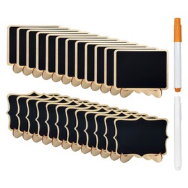 24 Pcs Wooden Mini Chalkboards Signs for Food Signs, Wedding Signs, Message Signs, Event Decorations, and Include 2 Kinds of Board, Wooden Stand, 2 Chalk Markers.