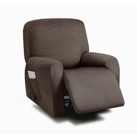 ULTICOR 4-Piece, 1 Seat Recliner Cover, Yarn Dyed Reclining Chair Covers for 1 Cushion Reclining Sofa, Single Seat Recliner Couch Cover, Soft, Machine Washable (Chocolate, Recliner Cover)