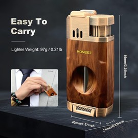 Cigar Lighter, Super Dual Jet Flame, All-in-One Lighter with V Cutter and Cigar Holder, Refillable Butane Cigar Torch Lighter with Visible Window, Ideal Gift for Men, Father and Husband