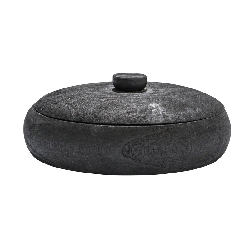 Creative Co-Op Decorative Paulownia Wood Container with Lid, Black