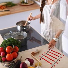 4All Kitchen Trivet Stand Heat Resistant Anti Slip Worktop Protector Stainless Steel Stand For Hot Pans (RED, Pack of 2)