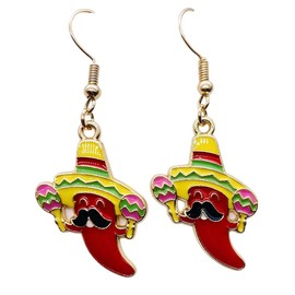 Pingyongchang Cute Cinco De Mayo Enamel Metal Dangle Earrings Colorful Pinatas Sombrero Fiesta Hat Guitar Horse Cactus Chili Pepper Earrings for Women Mexican Holiday Jewelry Gift-Style B