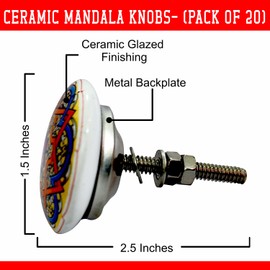 FLORIXA 20Pcs Ceramic Cabinet Knobs - Vintage Look Hand Painted Multicolor Handmade Mandala Designs for Door Handles Wardrobe Kitchen Cabinets Drawer Dresser Cupboard Pulls