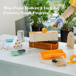 Mister Rui Paint Roller Kit, 2 Inch Foam Paint Rollers 20 Pack, Foam Paint Brushes, Small Paint Roller with Tray, Painter's Tape and Plastic Sheeting, Mini Rollers for Painting Furniture, Stenciling