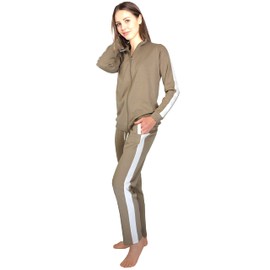 Consult-Tex DW770 Women's Pyjamas Leisure Suit Homewear Suit Jogging Suit Pyjamas Cotton Zip, brown