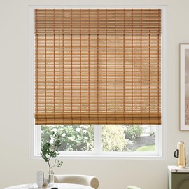 AGESISI Bamboo Roman Shades with Valance Cover, Cordless Bamboo Blinds for Indoor Windows, Light Filtering Bamboo Woven Shades for Home & Patio, Privacy Protection, 22" W x 64" H, Carbonized