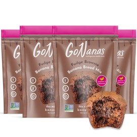 GoNanas Fudge Brownie Oat Flour Banana Bread Mix, Suitable for Plant Based Vegan Diets, Gluten Free Dairy Free Snacks, Healthy Snacks For Adults, Muffin Mix, Nut Free, Cupcakes Dessert, NON-GMO, 4pk