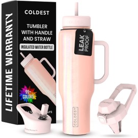 Coldest 40 oz Tumbler with Handle and Straw, 100% Spill Proof Tumbler with Straw (3 Lids), Stainless Steel Insulated Leakproof Tumblers for Women Men, Cup Holder Friendly, 46 oz (Forever Pink Glitter)