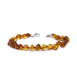 Baby J's - Light Cognac Coloured Bracelet - Premium Adjustable Amber Bracelet/Anklet - 100% Genuine Baltic Amber - With Adjustable Clasp - 12-17cm - Knotted to Prevent Scattering