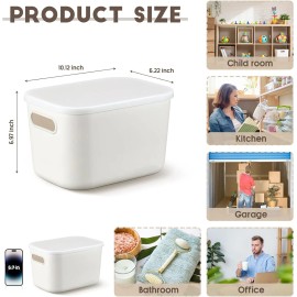 Tuanse 8 Pack White Plastic Storage Bins Stackable With Lids For Home Office Organiz...