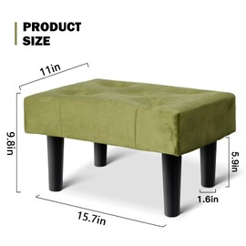 HOUCHICS Small Footstool Ottoman,Velvet Soft Footrest Ottoman with Wood Legs,Sofa Footrest Extra Seating for Living Room Entryway Office(Green 2PACK)