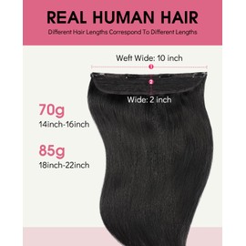 Youngsmile Wire Hair Extensions Invisible Line Wire for Real Human Hair Fish Line 16Inch Jet Balck Hair Extensions 70g Straight Hidden Thick Hair Exteniosn for Women(wire#1-16inch)