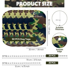 Yinkin 100 Pcs Military Dog Tags Army Camouflage Dog Tags Acrylic Military Camo Party Favors Supplies Include 50 Camo Necklaces with 50 Beaded Chains for Kids Women Men Gifts(Dark Green)