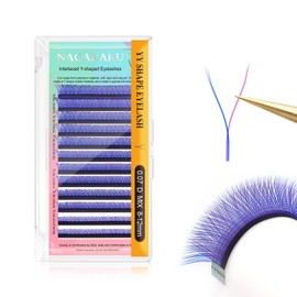 NAGARAKU Eyelash Extensions, 4D Cross YY Design, Volume Eyelashes, Prefabricated Fans, Volume Eyelash Extensions, Artificial Eyelashes, Blue and Purple, 12 Rows (0.07 mm, D Curls, 8-12 mm)
