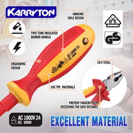 KARRYTON 14PC 1000V Insulated Electrician Tool Set,VDE Certified Electrical Tools Kit with Pliers, Screwdrivers, Voltage Tester,w/All-in-One Bag, Ideal for Home and Industrial Electrical Repair