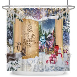 ZJRBJB Christmas Shower Curtain Winter Wonderland Xmas Fairy Tale Magic Book Snow Forest Reindeer Cute Snowman Scene Fabric Curtains Bathtub Sets Home Decor for Bathroom with 12 Hooks 72x72 in