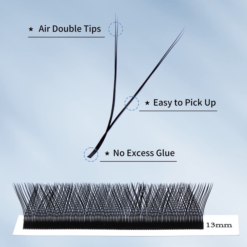 Y Eyelashes, 2D Eyelash Fans, 0.07 mm Thickness, D Curl,
