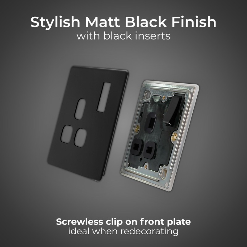 BG Electrical Single Switched Power Socket, 13A, Matt Black