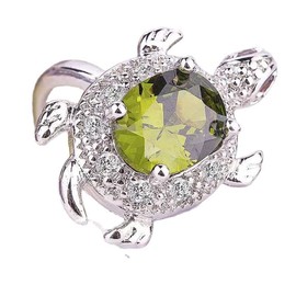 Vintagel Emerald Green Sea Turtle Animal Ring 925 Sterling Silver Animal Turtle Zircon Emerald Engagement Wedding Anniversary Beach Wave Vacation Women's Precious Jewelry (Size 9)