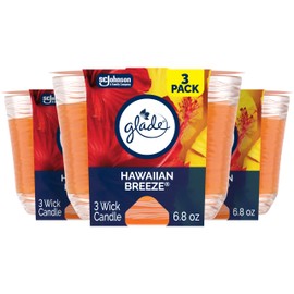Glade Hawaiian Breeze, Fragrance Candle Infused with Essential Oils, Air Freshener Candle, 3-Wick Candle, 6.8 Oz, 3 Count