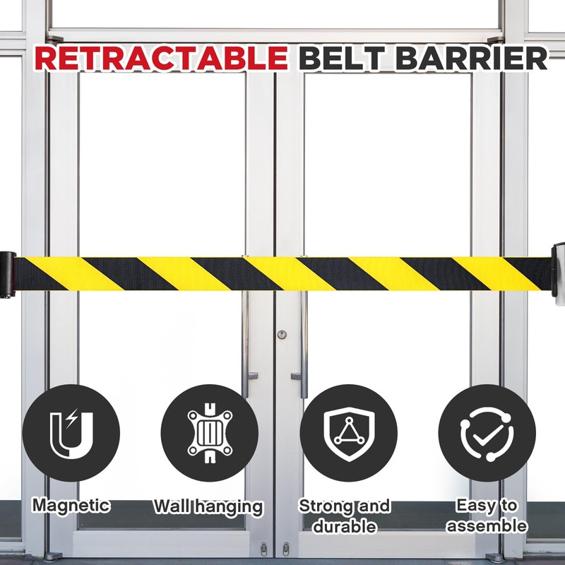 Singhoow 1 Pcs 16.4ft Magnetic Wall Mount Retractable Belt Barrier