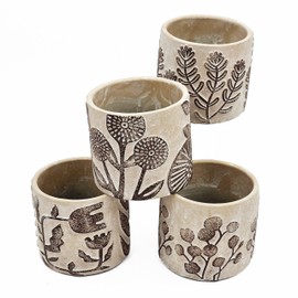 A&B Home Botanical Planter Set - Set of 4 Decorative Round Cement Pots with Embossed Textures, Rustic Home and Garden Planter, Living Room Coffee Table Garden Patio Accent Piece, 4.3" x 4.3" x 3.9"