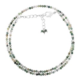 ZEMBIENCE Natural Moss Agate Gemstones Choker Necklace, Faceted Rounds Beads, Silver Plated Jewelry, Healing Crystals, Birthday, Handamde, Minimalist, Women Gifts, Mother's Day, 18inch